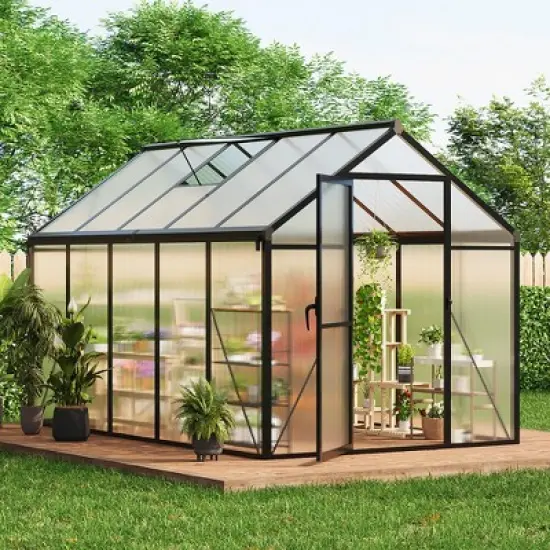 6x10FT Walk in Polycarbonate Greenhouses with Enhanced Aluminum Frame and Roof Vent for Outdoors and Seasons Garden Planting image {8}