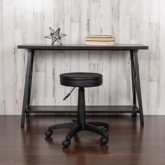 Emma and Oliver Black Adjustable Doctors Stool on Wheels with Ergonomic Molded Seat image {1}