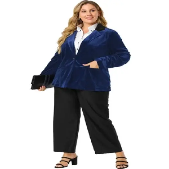 Agnes Orinda Women's Plus Size Winter Velvet Blazer Button Lapel Work Jacket image {2}