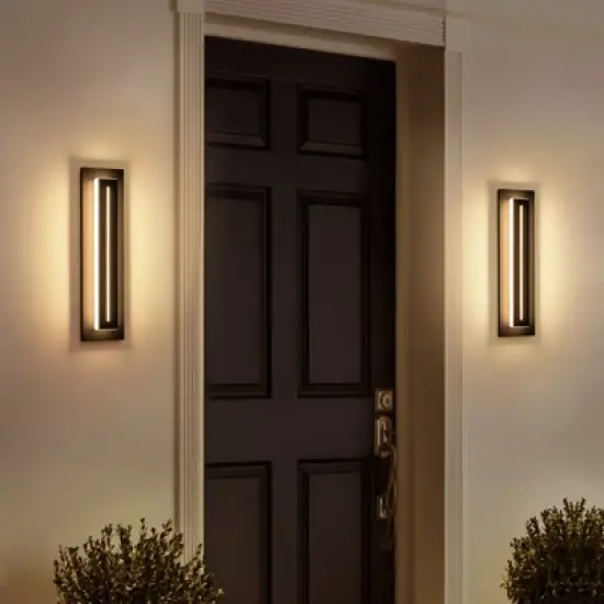 Rennnsan Brilore 17"H Hardwired Rectangle Modern LED Dimmable Outdoor Wall Sconce in Black image {4}