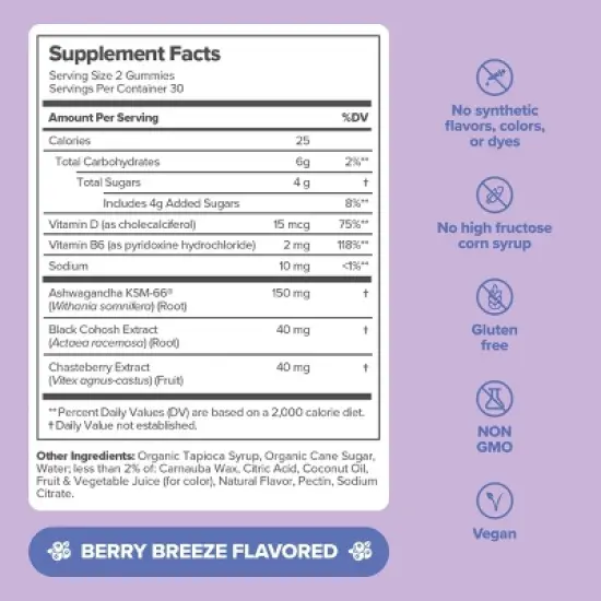 O Positiv MENO Menopause Gummy Vitamins for Women with Black Cohosh & Ashwagandha - 60ct image {6}