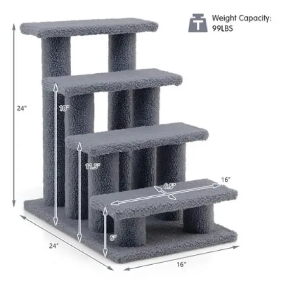 Tangkula 24" 4-Step Pet Stairs Carpeted Ladder Ramp 8 Scratching Post Cat Tree Climber image {8}