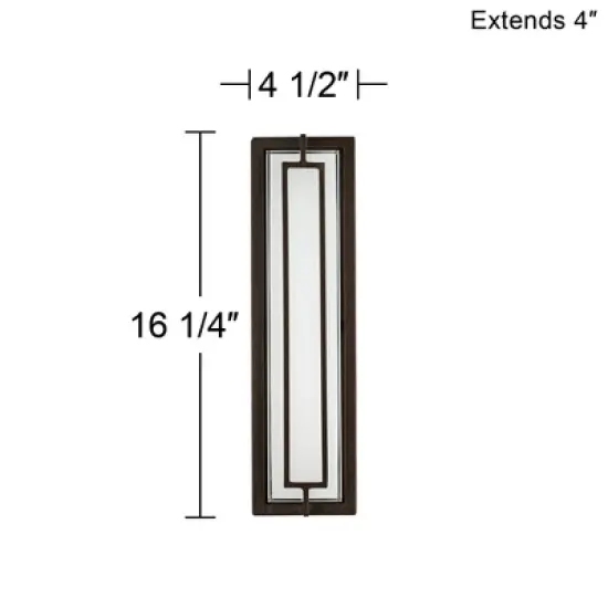 Possini Euro Design Belfonte Modern Outdoor Wall Light Fixtures Set of 2 Bronze Rectangular Frame LED 16 1/4" White Glass for Post Exterior image {3}
