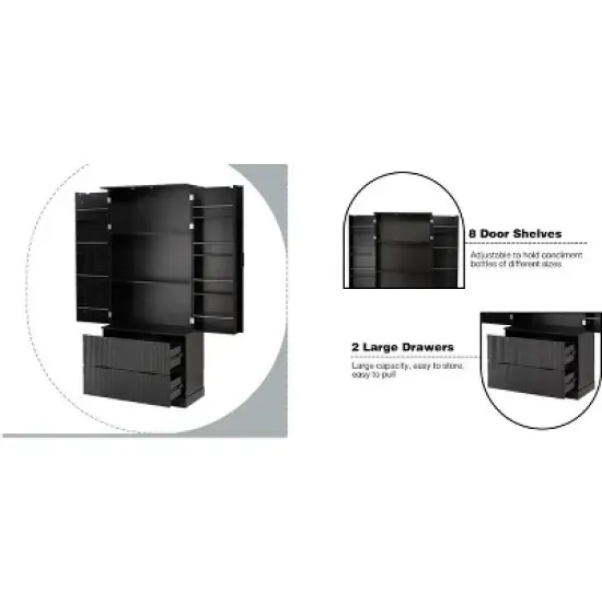 Bella Depot 72" Fluted Kitchen Pantry Cabinet with 2 Drawers & 8-Door Spice Rack, Freestanding Storage Organizer for Bathroom, Dining Room, Entryway image {9}