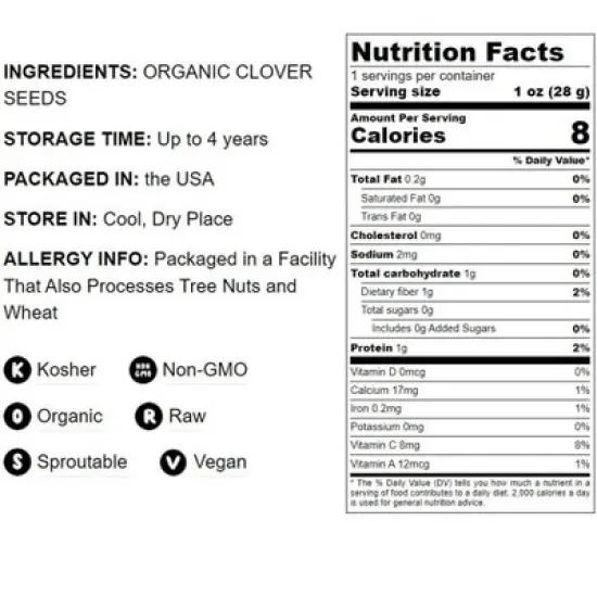 Organic Clover Sprouting Seeds - by Food To Live image {1}