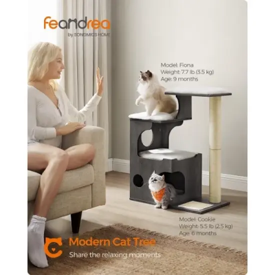 WoodyWonders 33.8-Inch Modern Cat Tower with 3 Perches, Scratching Post & Cave, Includes 4 Washable Cushions image {10}