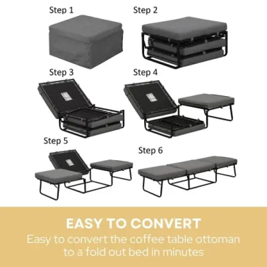Designs4Comfort Folding Bed Ottoman Soft Gray Fabric - Breighton Home: Multi-Functional Sleeper, No Assembly Required image {5}