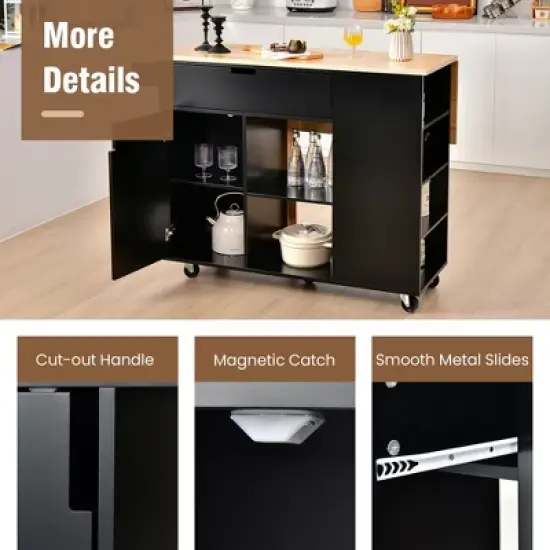 Tangkula Kitchen Island Cart Rolling Serving Trolley w/ Drop Leaf Spice Rack Shelves image {9}