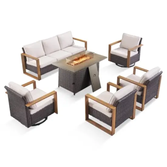 Buenhomino 8 Piece Patio Furniture Set with 41" Fire Pit Table Wicker Rattan Patio Sectional Sofa Set Outdoor Seating Furniture with Thickened Cushion image {1}