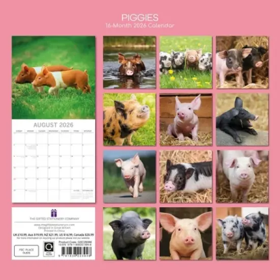 2026 Square Wall Calendar, Piggies, 16-Month Animals Theme with 180 Reminder Stickers (12x12 In) image {3}