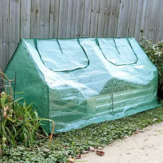 Sunnydaze Outdoor Portable Plant Shelter Mini Greenhouse with Double Zipper Doors and Cover - Green image {1}
