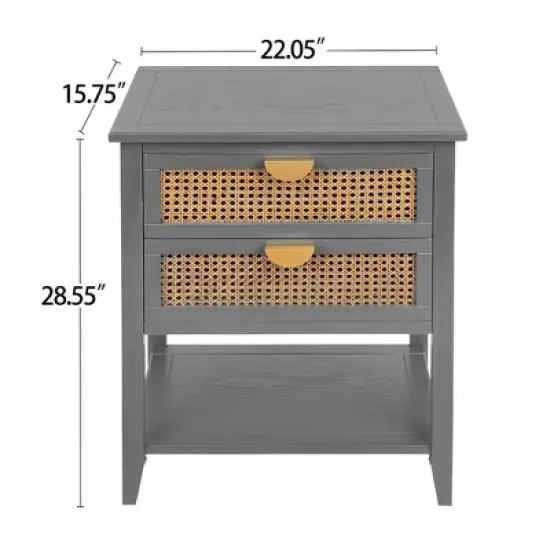 Night Stands Bedside Rattan End Tables with 2 Drawers Bottom Shelf Bedroom End Table Rattan Drawer End/Side Table for Guest Room Study Room image {6}