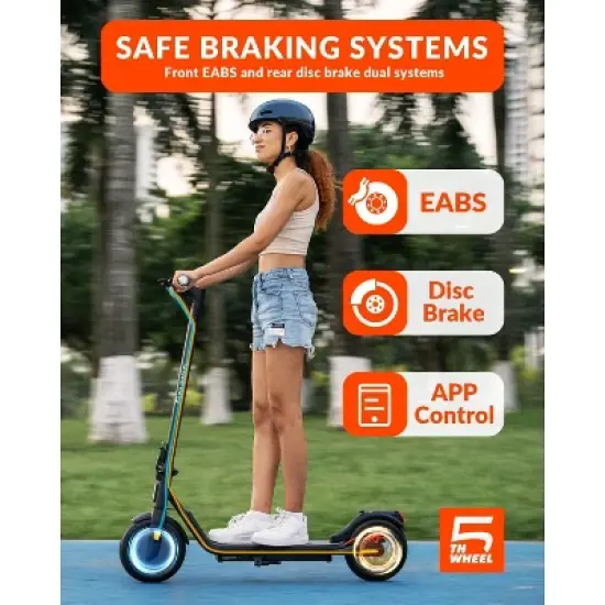 5TH WHEEL V20PRO Electric Scooter - 600W Peak, 18 mph, 12 Mile Range, 265 lbs Capacity, 10" Solid Tires, with Turn Signals image {9}