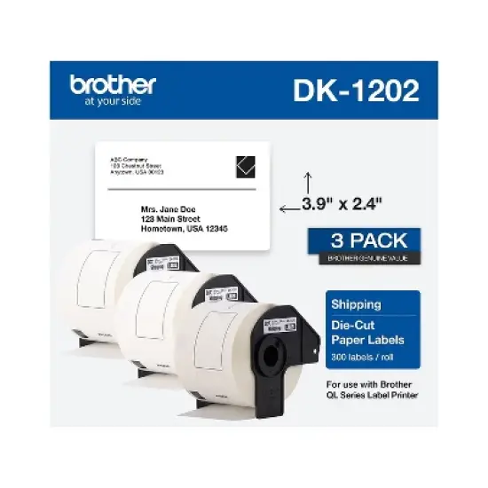 Brother DK-1202 Label Printer Labels 2.4" x 3.9" White Labels/Roll 3 Rolls/Box (DK-12023PK) image {2}