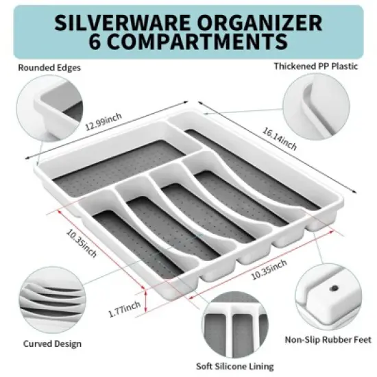 Itopfox 53-Piece Stainless Steel Flatware Set for 8 with Drawer Organizer, Includes Spoons, Forks, Steak Knives & Serving Utensils, Mirror Polished image {2}