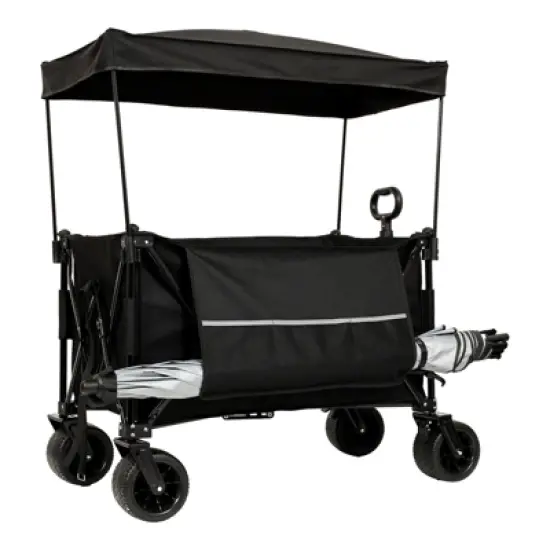 DSVIMOY Collapsible Foldable Extended Wagon with Canopy, Beach Wheels & Drink Holders and Side Pocket, Black, 37.4"*23.03"*42.52" image {5}