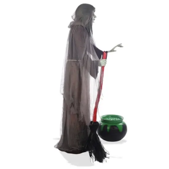 BOO BOX  6ft Halloween Animatronic Witch with Cauldron, Outdoor Halloween Decoration with Moving Mouth, Hand, Broom, Sound and Motion Activated image {3}
