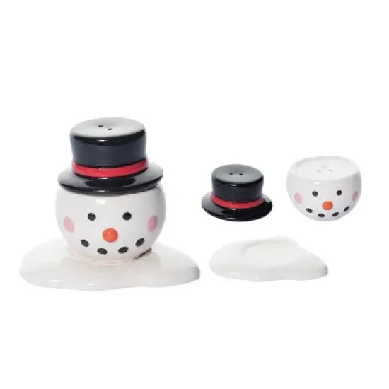 Transpac Dolomite Melted Snowman Salt and Pepper Shaker Set of 3 for Christmas Holiday Table Decor image {5}