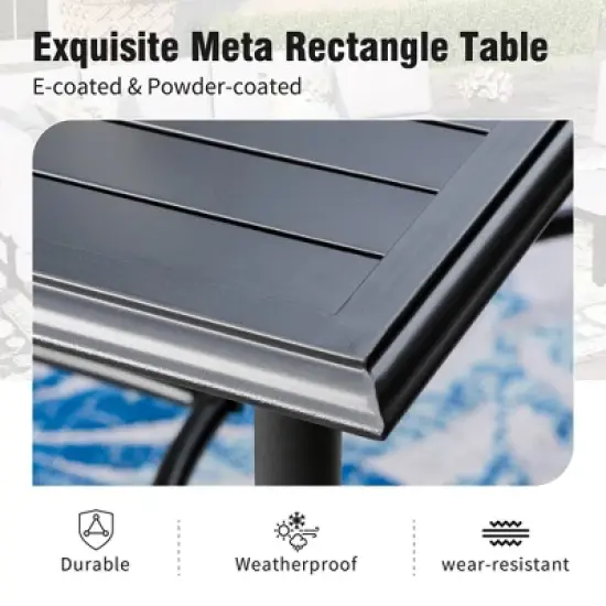 Captiva Designs 7pc Patio Dining Rectangular Steel Table & Pre-assembled Textilene Reclining Foldable Chairs image {5}