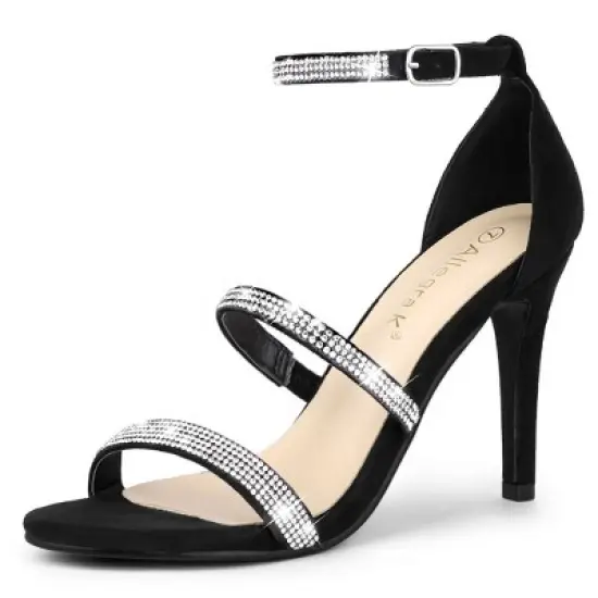 Allegra K Women's Strappy Rhinestone Heel Sandals image {13}