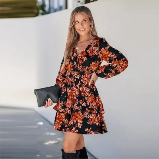 Women's Floral Print Smocked Ruffled Mini Dress - Cupshe image {1}