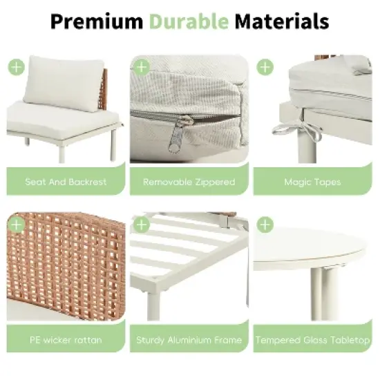 6/8-Piece Patio Set Outdoor Sofa Set Half Moon Outdoor Sectional Sofa with 2 Coffee Tables, Pillows, Cushions, PE Wicker Rattan, Beige/Gray-ModernLuxe image {4}