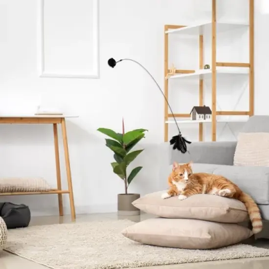 Unique Bargains Cat Teaser with Suction Cup and Bell Fluffy Plume Teasing Sticks Black Brown image {4}