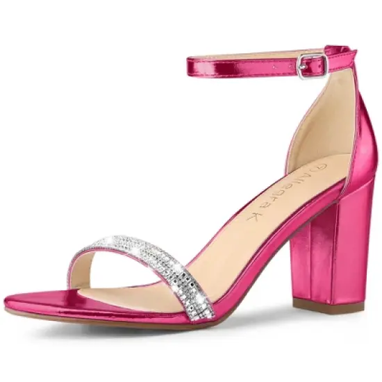 Allegra K Women's Rhinestone Ankle Strap Chunky Sandals image {14}