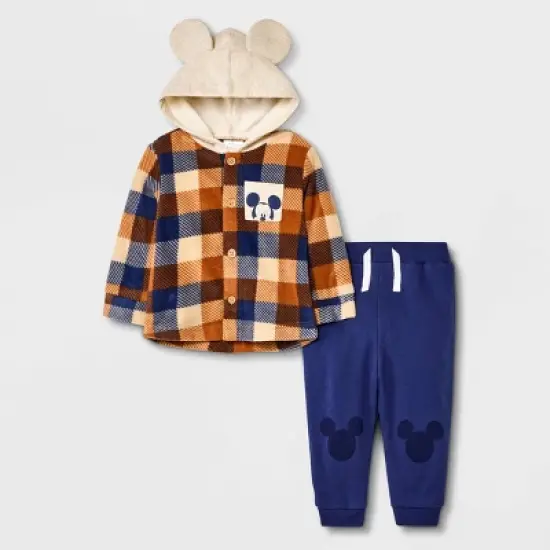 Baby Boys' Disney Mickey Flannel Top and Bottom Set - Blue image {5}