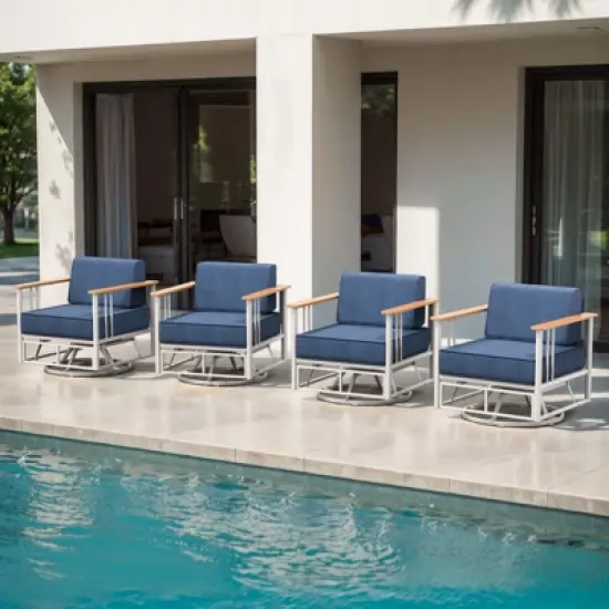 Belord Swivel Outdoor Chairs Set of 4 with 6" Thick Seat Cushion, Metal Outdoor Swivel Glider Chairs with Faux-Wood Armrest and Comfort Foam Cushion image {2}