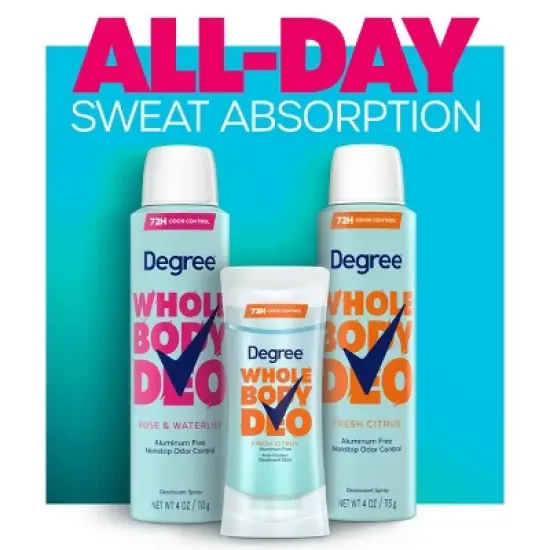 Degree 72H Odor Protection Whole Body Deodorant Spray for Women Rose & Waterlily - Aluminum-Free 4oz image {5}