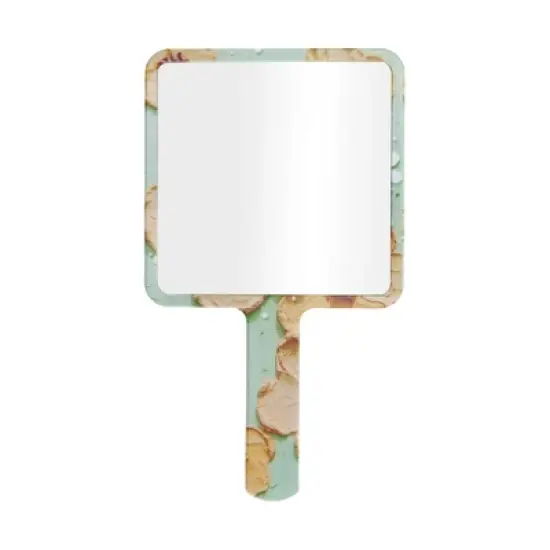 Unique Bargains Floral Square Handheld Mirror Green Yellow 1 Pc image {3}
