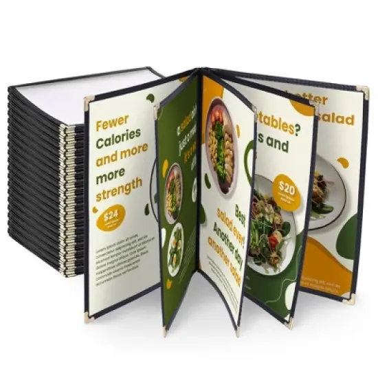 WeChef 20 Menu Covers 5 Page 10 View 8.5 x 14" Legal Restaurant Cafe Fold Black image {9}