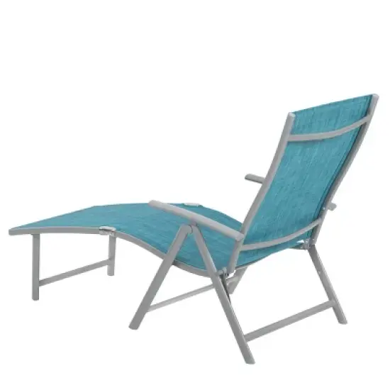 3pc Outdoor Aluminum Folding Adjustable Chaise Lounge Chair and Table Set Blue - Crestlive Products image {4}