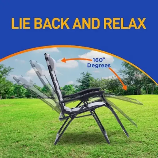 SereneLife One-Size Gray/Black Foldable Zero Gravity Lawn Chair with Adjustable Recliners, Removable Pillows, and Cup Holder Tables (SL1ZGRCP21) image {2}