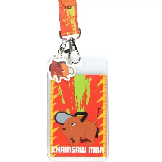 Chainsaw Man ID Lanyard Badge Holder w Pochita Rubber Pendant For Keys Keychain image {1}
