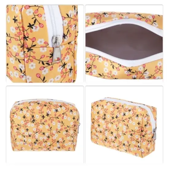 Unique Bargains Portable Flower Cosmetic Bag Yellow 1 Pc image {2}