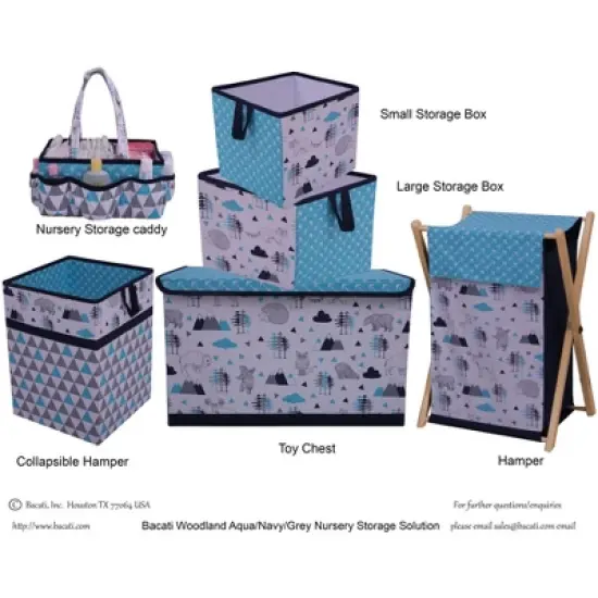 Bacati - Woodlands Aqua/Navy/Gray Boys Laundry Hamper with Wooden Frame image {4}