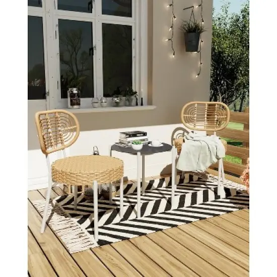 Acekool 3-Piece Wicker Bistro Set - 2 Chairs & Glass Table for Patio, Balcony & Small Spaces image {9}