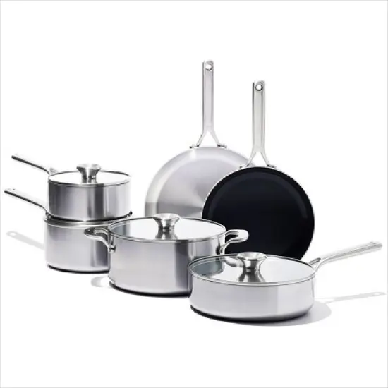 OXO 10pc Mira Tri-Ply Stainless Steel Cookware Set Silver: Dishwasher-Safe, Gas & Induction Compatible, UPC 885837031089 image {7}