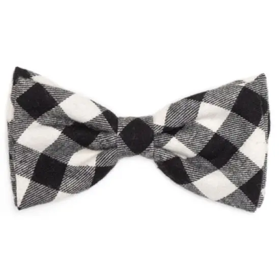 The Worthy Dog Black/Off White Buffalo Plaid Bow Tie Adjustable Collar Attachment Accessory image {3}