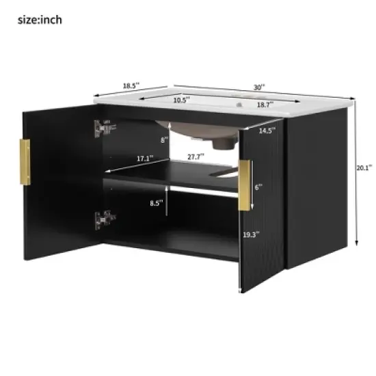 Merax Modern Vintage Wall-Mounted Bathroom Vanity with Ceramic Sink image {7}