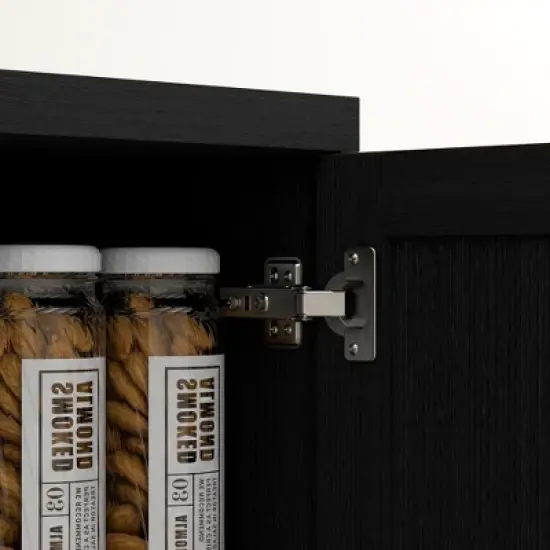 Yukimo 63" Cinnamon Black Wood Grain Kitchen Pantry, Freestanding Cabinet with 2 Adjustable Shelves, Elegant Handles, Anti-Tipping Safety Feature image {8}