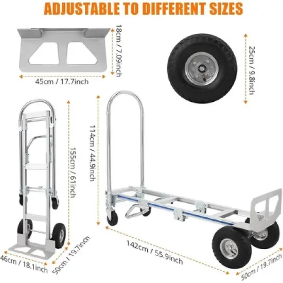 55.9" Aluminum Hand Truck 2 in 1 Folding Dolly Cart 770 lbs Capacity Heavy Duty image {1}