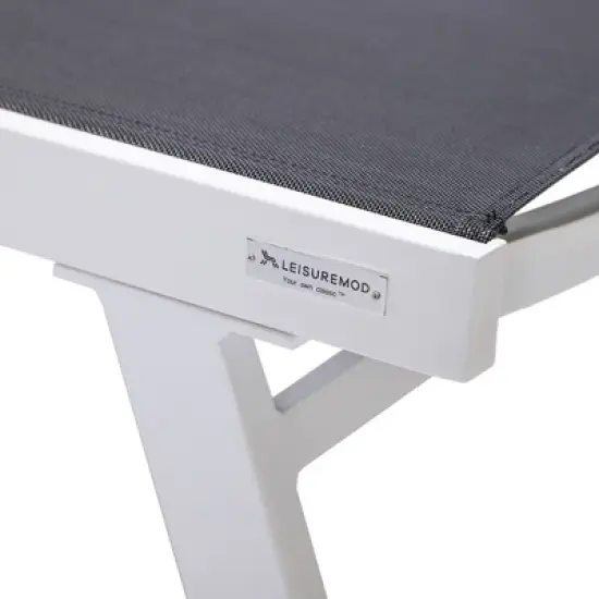 LeisureMod Marlin Patio Sling Chaise Lounge Chair With Arms in White Aluminum image {8}