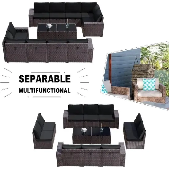 ALAULM 12PCS Outdoor Patio Furniture Set PE Wicker Rattan Sectional Sofa image {4}