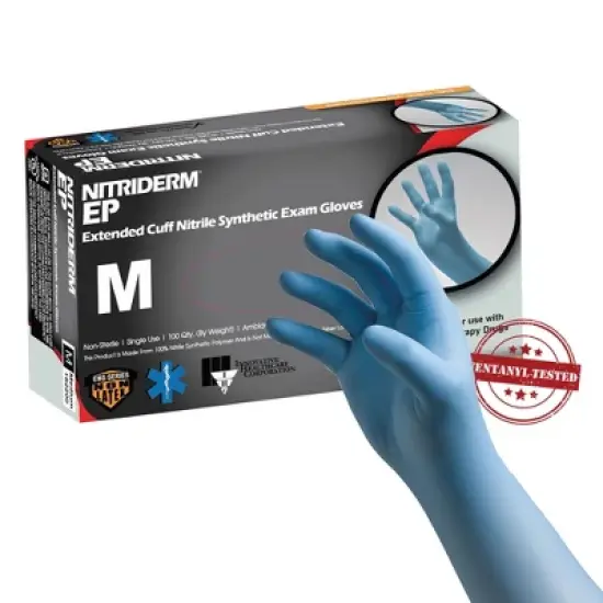 EP NitriDerm Nitrile Exam Glove Blue Fully Textured Medium image {3}