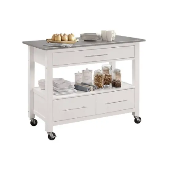Ottawa Kitchen Island Stainless Steel and White - Acme Furniture image {1}