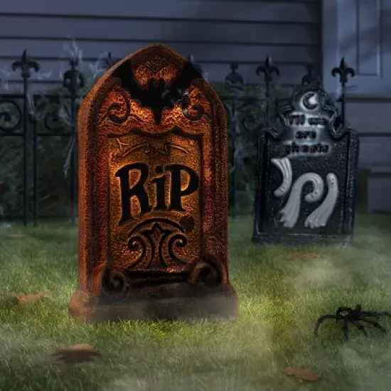 21" 'RIP' Lit Plastic Tombstones Halloween Decorative Prop Gray - Hyde and EEK! Boutique&trade; image {1}