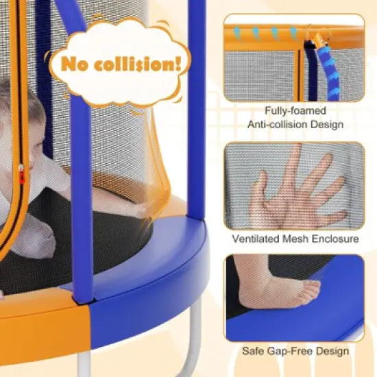 Infans 48" Mini Trampoline with Enclosure Heavy-duty Metal Frame U-shaped Legs Orange image {4}